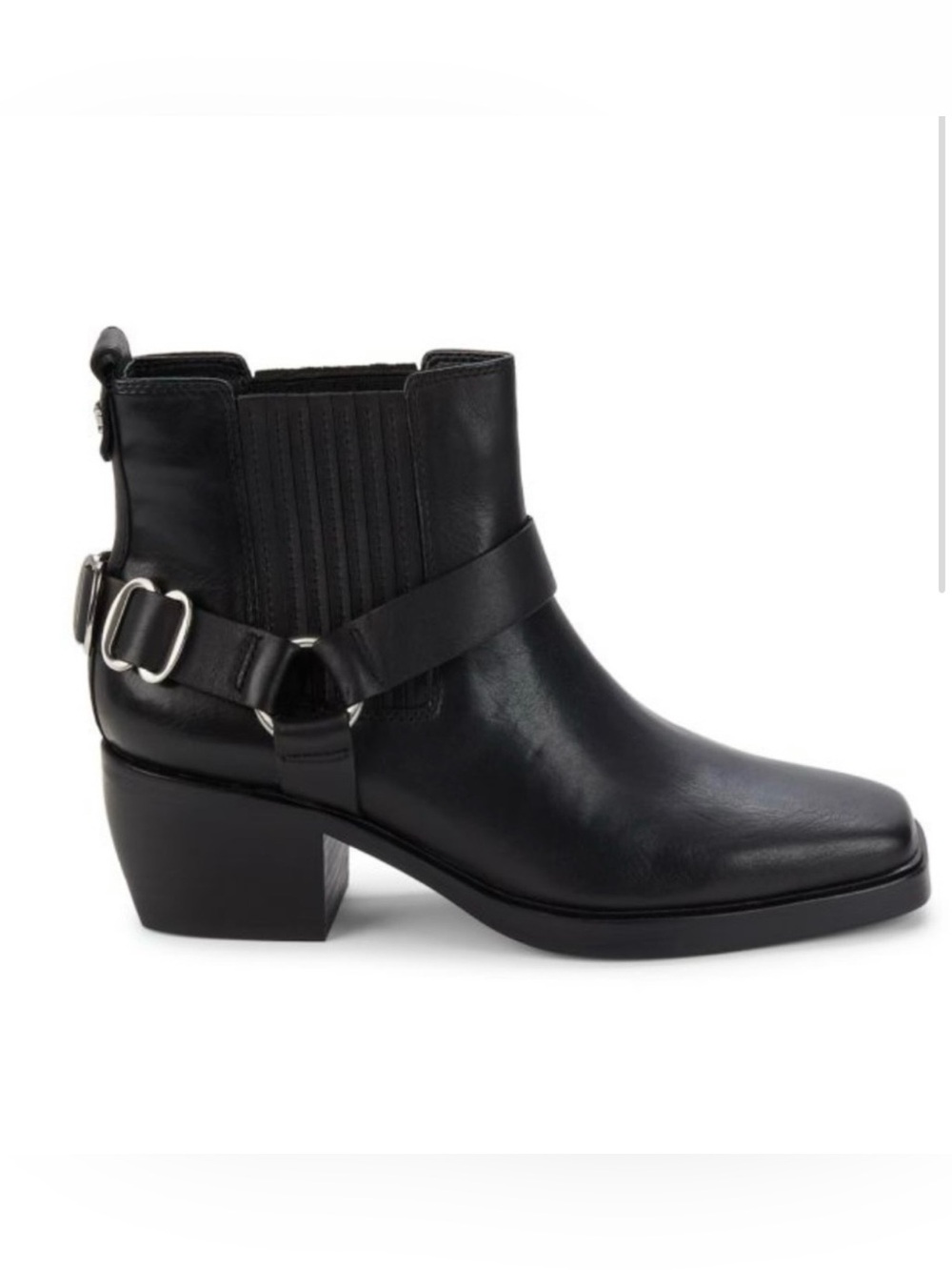 Sam Edelman Bellamie Black Leather Moto Harness Ankle Boots  Block Heel Sz 6 💛
